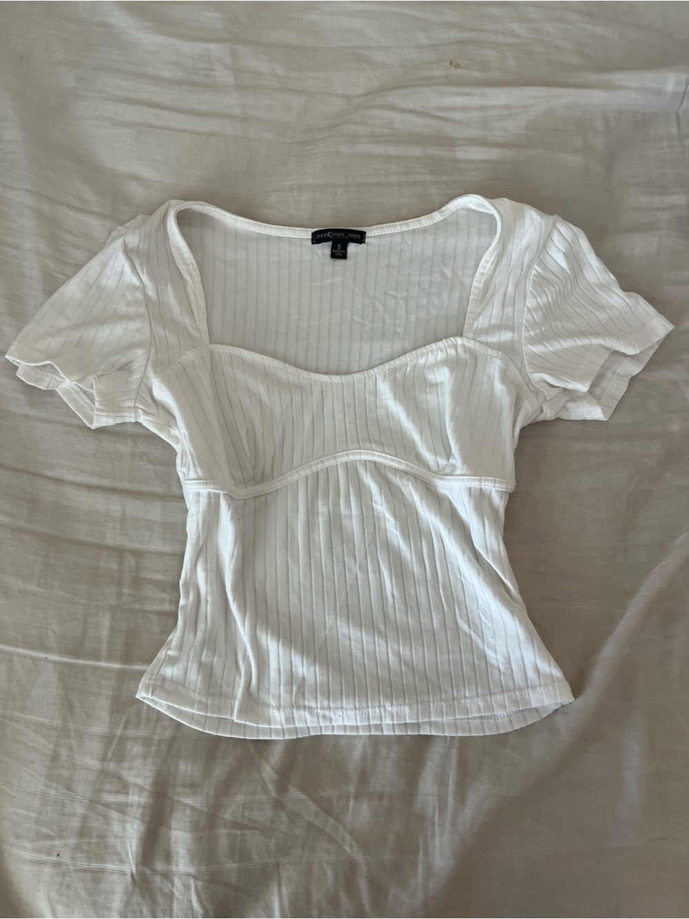 Dillards White Ribbed Short-Sleeve Square-Neck Top
